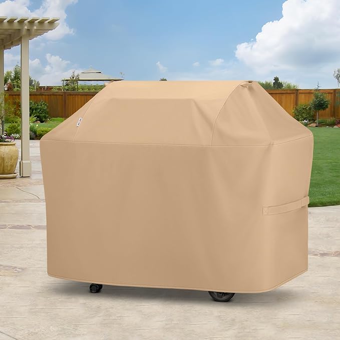 Unicook 75 Inch Grill Cover for Outdoor Grill, Heavy Duty Waterproof BBQ Cover for Outside, Compatible with Weber Char-Broil Nexgrill Kenmore Gas Grills up to 73”, All Weather Protection, Light Brown