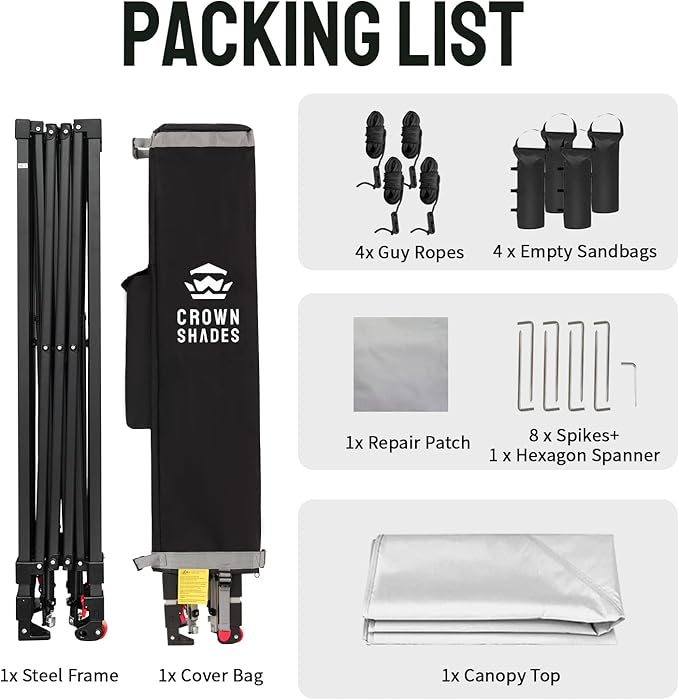CROWN SHADES 10x10 Pop Up Canopy - Patented Center Lock One Push Instant Outdoor Canopy Beach Tent with STO-N-Go Bag 8 Stakes & 4 Sand Bags,White