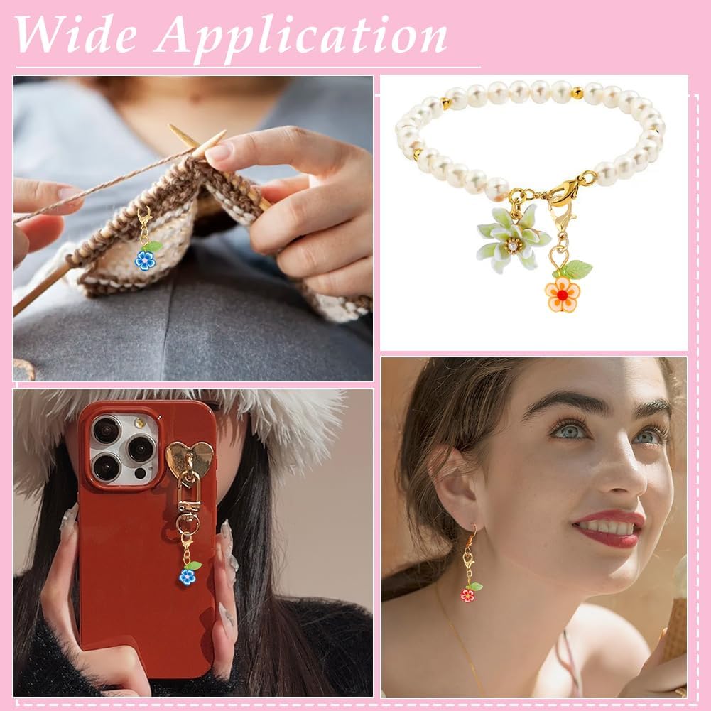 80Pcs Flower Stitch Markers Charms Handmade Polymer Clay Pendant Decorations Alloy Lobster Claw Clasps Charms Knitting Crochet Notions Clip On for Weaving Sewing Bag Ornaments