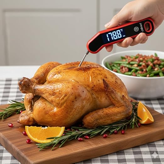 0.5 Sec Instant Read Meat Thermometer Digital with Auto Rotate Large LCD Display & Sleep Mode, ±0.5°F Accuracy, IP67 Waterproof Cooking Thermometer for BBQ Grill Smoker Candy