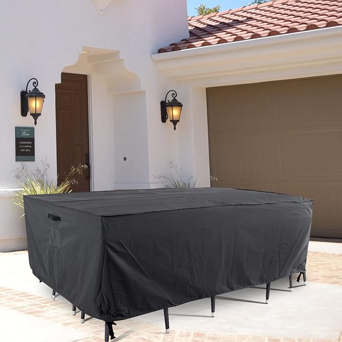 Tempera Patio Furniture Covers, Outdoor Table Cover Waterproof Rectangle, Heavy Duty Deck Furniture Cover for Winter, (Space Grey, 74"L x 47"W x 27.8"H)