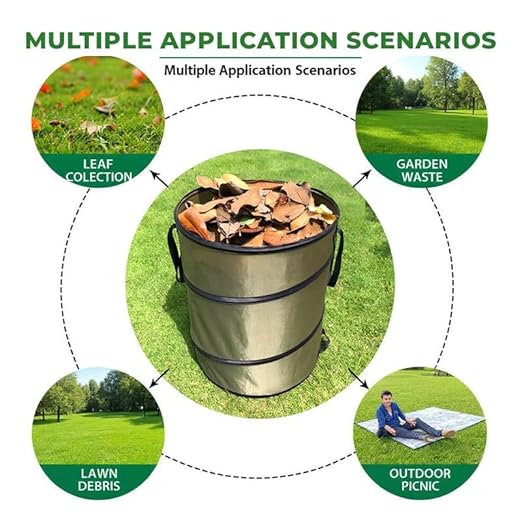 Collapsible Trash Can Outdoor Storage Bag, 10 Gallon Portable Leaf Garbage Bin with Handles, Waterproof Oxford Fabric for Camping, Picnic, Beach, Park, Travel, Automotive (S Size, Green)