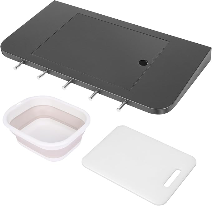 Front Folding Grill Shelf for Pit Boss 700DX, 700FB, 700FB2 & 800FB2, 23.6" × 12.2" Prep Station with Foldable Basin 4-Layer Steel Build, Cutting Board & 5 Hooks,Cover-Friendly Design (Not for 700FB1)