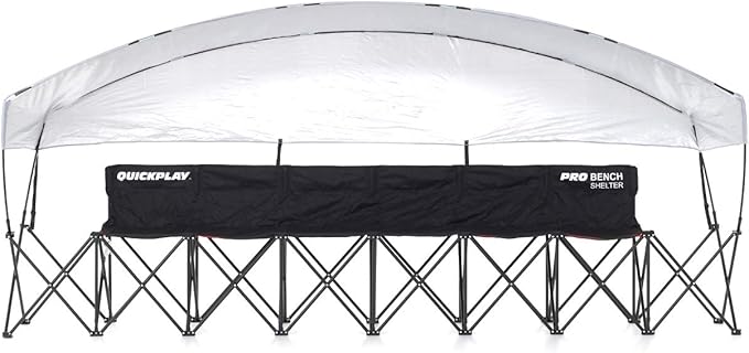 QUICKPLAY PRO Portable Folding Soccer Team Bench with Canopy Shelter | Heavy-Duty, Fast Set-Up Weatherproof Sideline Seating | 4, 6, and 9 Seat Options for Sports, Camping & Outdoor Activities