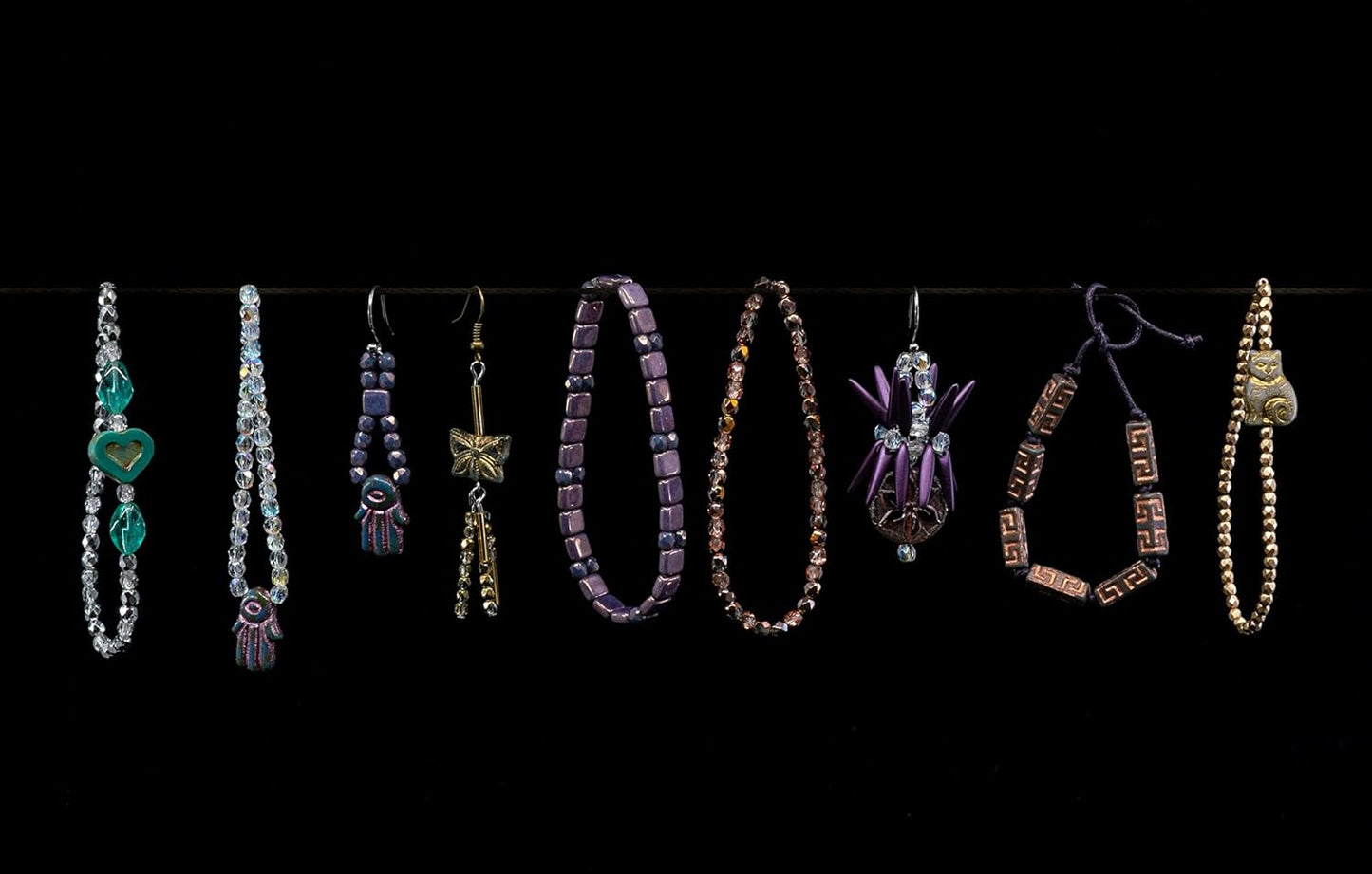 2.1oz (60 g) Mix of Unique Czech Bohemia Glass Pressed Beads, Violet Purple Pink Crystal AB, Table Cut, Matte and Glossy, Hand Made BCV