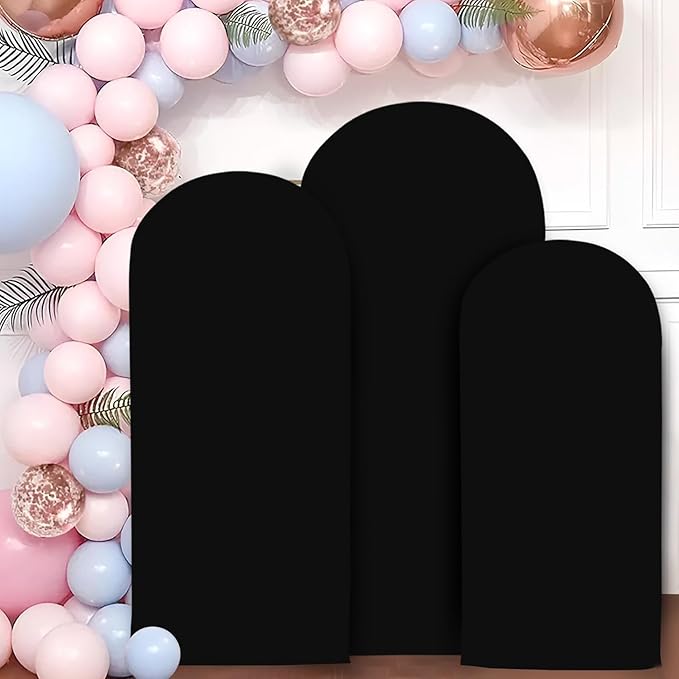 MODFUNS Black Arch Cover 5ft 6ft 7ft Wedding Arch Cover Set of 3 Round Top Arch Stand Covers Chiara Arched Backdrop Covers Elegant Arched Backdrop for Baby Bridal Shower Reception Party Decoration