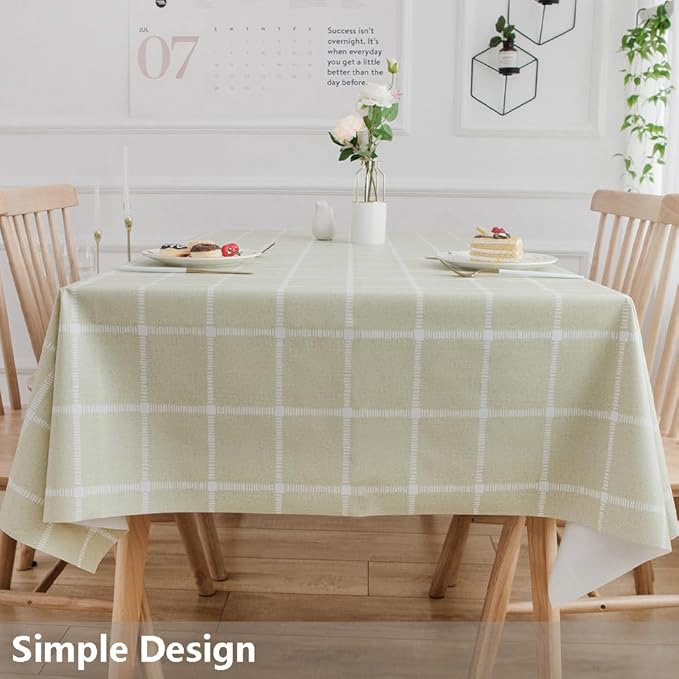 TruDelve Vinyl Tablecloth Rectangular Sage Green Plastic Tablecloths for Rectangle Tables Outdoor Table Covers Waterproof Tablecloth (54'' x 108'', Plaid-3)