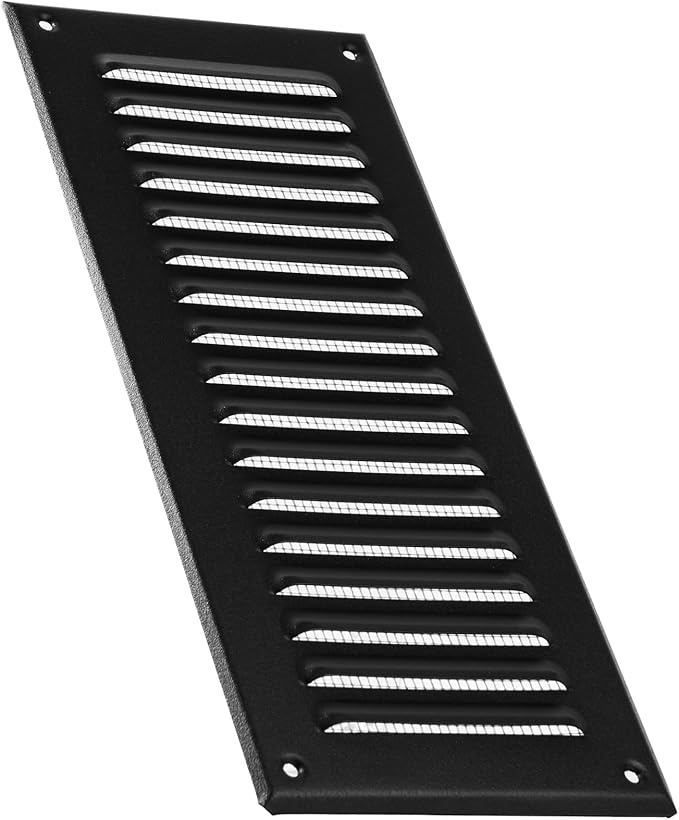 Vent Systems - 3 x 10 Inch (Inner) Black Metal Rectangular Soffit Air Vent Grille Cover, Register Vent Deflector Louver Built-in Mesh HVAC for Bathroom Home Office Kitchen 5" x 12" (Outer)