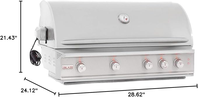 Blaze Outdoor Grill | 44-inch Stainless Steel Natural Gas BBQ | Built-In 4 Burner Barbecue | Rotisserie | Rear Infrared Burner & LED Lights | BLZ-4PRO-NG