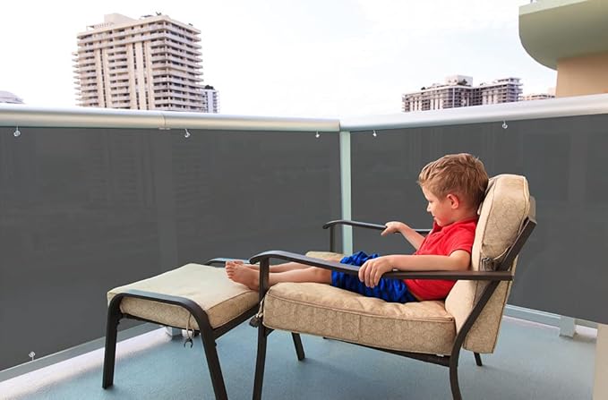 LOVE STORY 3'x16' Dark Grey Balcony Screen Privacy Fence Cover UV Protection Weather-Resistant 3 FT Height Heavy Duty for Deck, Patio, Backyard Shield 90%