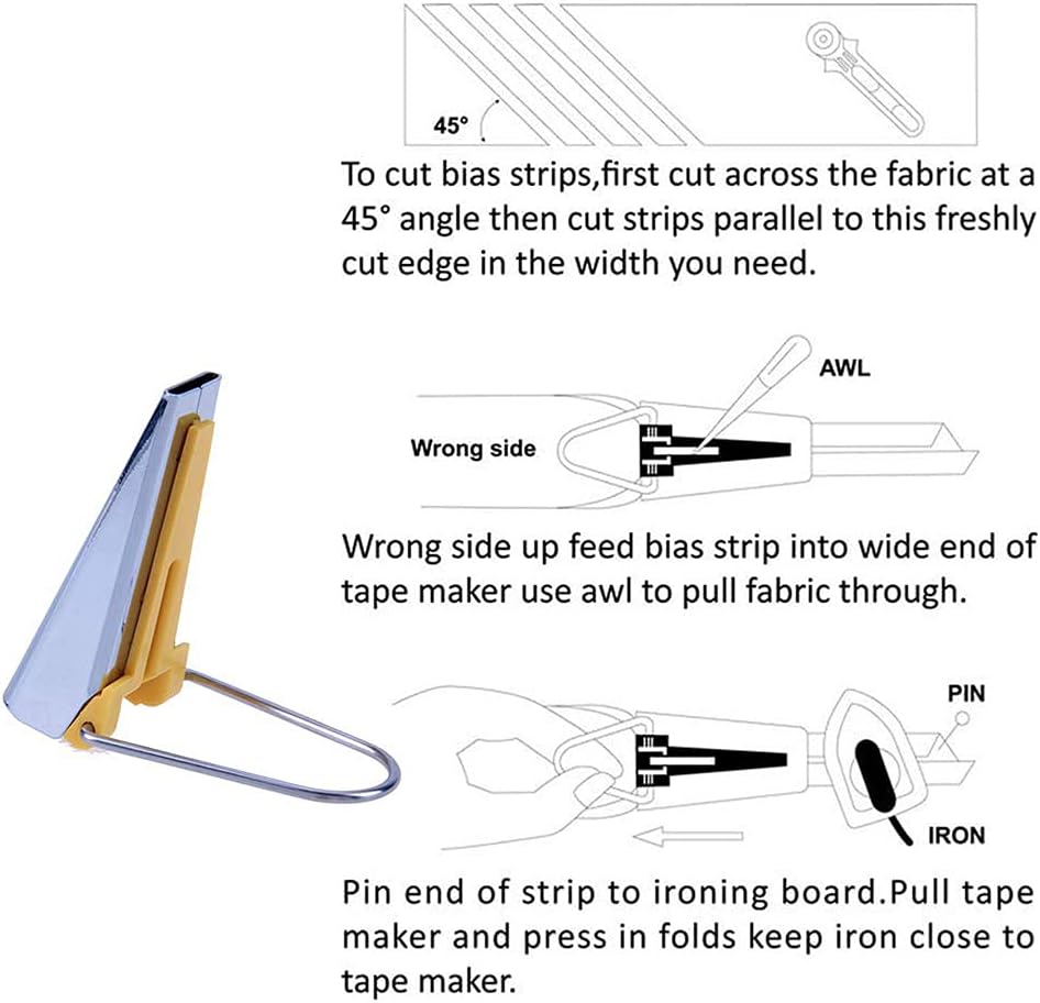 Bias Tape Maker,LNKA 5 Sizes 1/4" 3/8" 1/2" 3/4" 1" DIY Bias Tapes Tools Kit for Fabric Sewing and Quilting