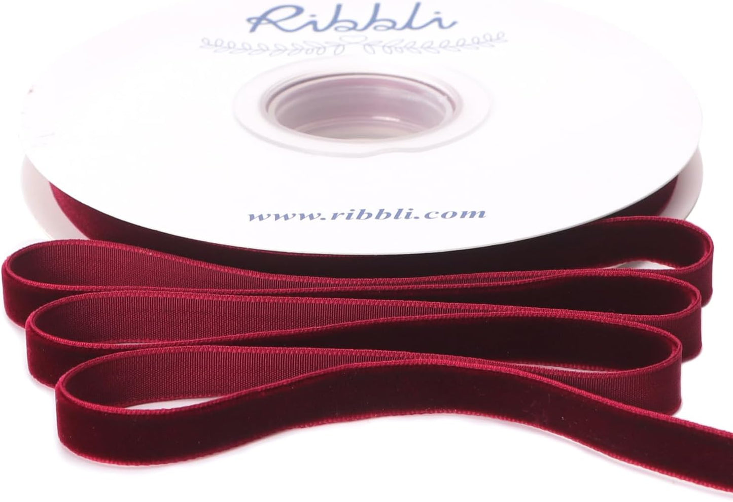 Ribbli Burgundy Velvet Ribbon 3/8 Inches Continuous10 Yard Spool Red Christmas Ribbon for Gift Wrapping Crafts Home Decor