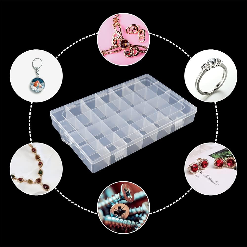 3Pack 28 Compartment Organizer Box with Parkical Adjustable Dividers, 28 Grids Plastic Storage Container for Jewelry, Craft DIY, Bead Organizer, Sewing, Dip Powder, Hair Accessories