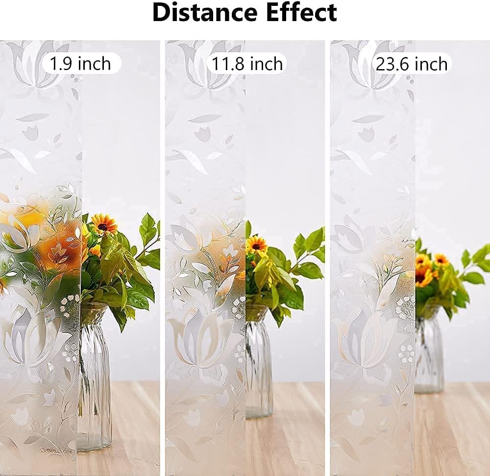 NINETREX Window Privacy Film,3D Stained Glass Window Film,Decorative Window Covering Sun Blocking Vinyl Static Cling Anti-UV Heat Control for Home Decor,Tulip 35.4 x 78.7inch