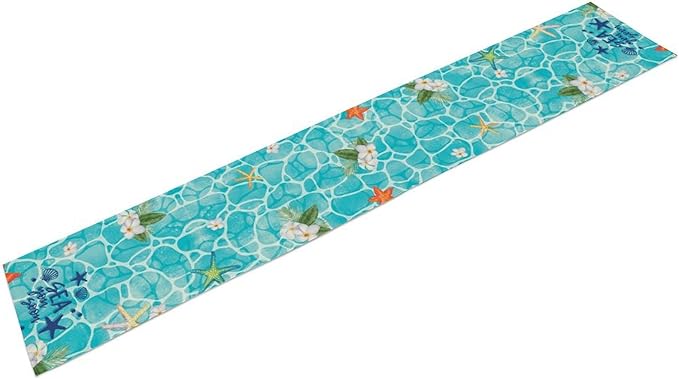 Summer Starfish Table Runner, Blue Sea Coastal Tropical Flower Beach Nautical Starfish Ocean Table Runner Seasonal Holiday Home Kitchen Dining Table for Home Party Decor 13"x72"