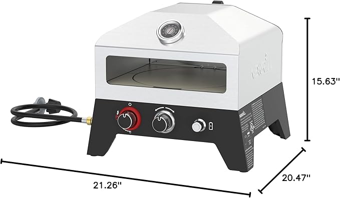 Nexgrill 12 in. Outdoor Gas Pizza Oven Portable Propane Pizza Grilling Stove, Easy Rotation System, Outdoor Kitchen, 15000BTUs, 182 sq. in. cooking space, Rear Access Smoker Box, Portable, 820-0084B