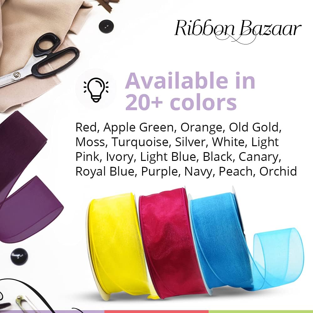 Ribbon Bazaar Sheer Organza Wired Ribbon - 100% Polyester Wire Edged Ribbon for Floral Decor, Table Arrangements, Apparel Embellishment & More - 1-1/2" Old Gold 25yd