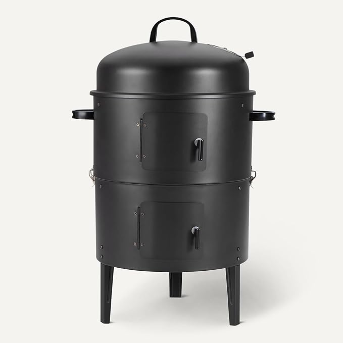 Amazon Basics 16 inch Vertical Charcoal Outdoor Smoker, BBQ Grill, Adjustable Air Supply Control, 1-Pack, Black