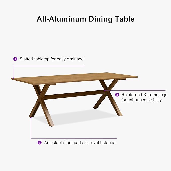 PURPLE LEAF 9 Pieces Outdoor Dining Set All Weather Wicker Patio Dining Set with Rectangular Aluminum Table and Modern Armrest Dining Chairs for Garden Deck Backyard Kitchen, Teak