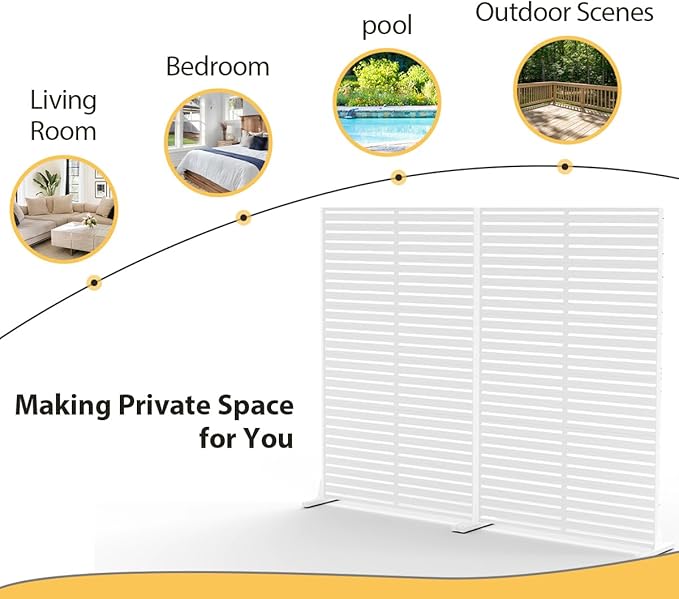 Privacy Fence Screen with Stand 6 Panel 72" H×47" W HDPE Decorative Panels with Steel Poles and Stand, Air Conditioner Fence Panels, Privacy Screen for Outdoor Backyard, Balcony, Pool