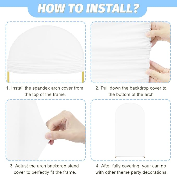 MODFUNS White Arch Cover Set of 3 Fitted Wedding Arch Covers 4ft 5ft 6ft Arched Stand Cover Spandex Arch Covers Stretchy Arches Backdrop Fabric Chiara Cover for Birthday Party Banquet Baby Shower