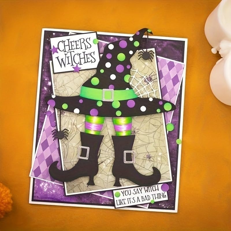 Lapoo Halloween Metal Cutting Die for Scrapbooking, 3D Backgrounds Frame New Cutting Dies DIY Album Card Making Decor Paper Metal Die Cuts Party Wedding Decorations (Witch's Shoes Hat 7.2 x 4.4 in)