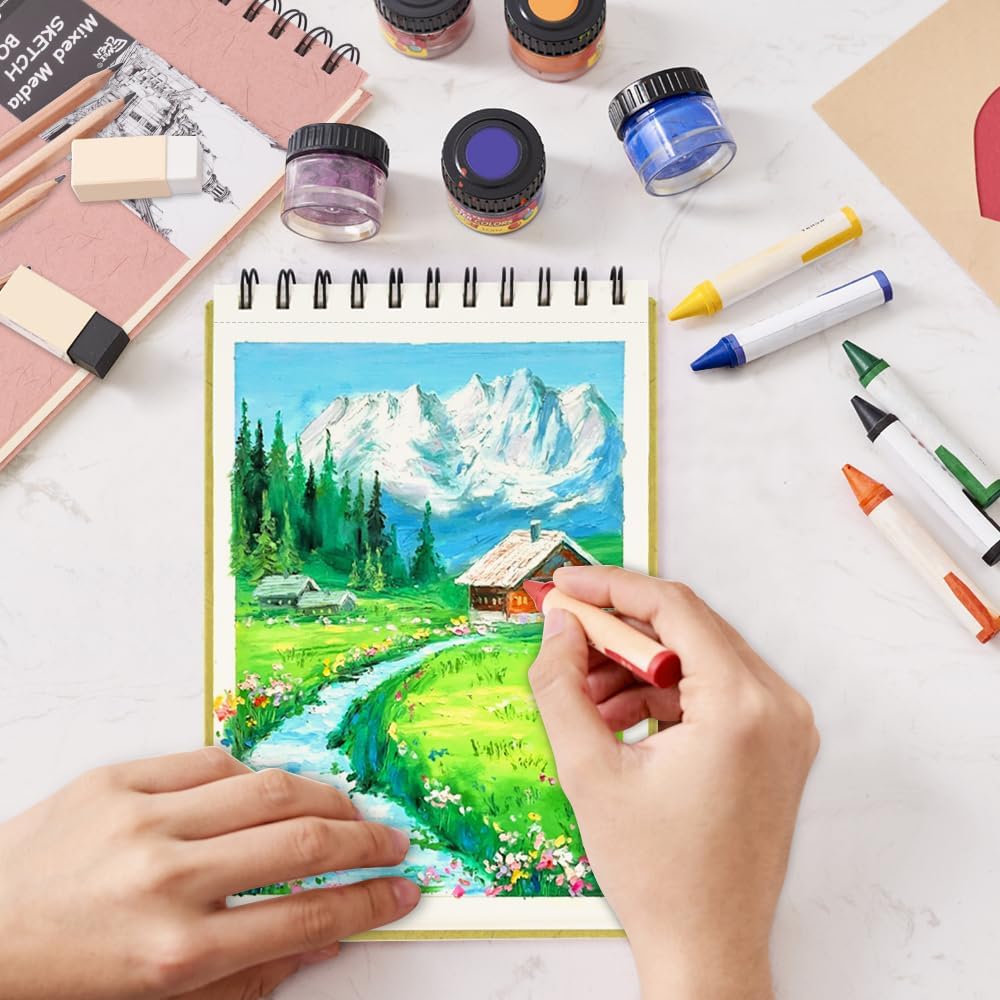 8.3x5.8 Sketch Book, Top Spiral Bound Sketch Pad, 60sheets 92lb/150gsm Nature White Paper, Acid-Free Mixed Media Paper for Painting, Dawing & Art Supplies.N-Green