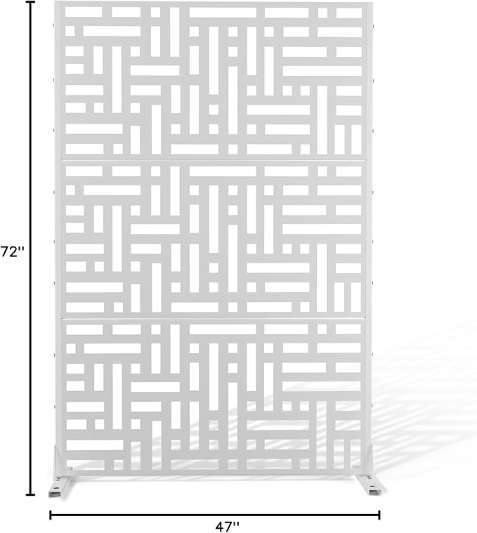Metal Privacy Screen Outdoor 72" H×47" W,Freestanding Decorative Privacy Screen for Balcony Yard&Garden,Privacy Fence-White&Street