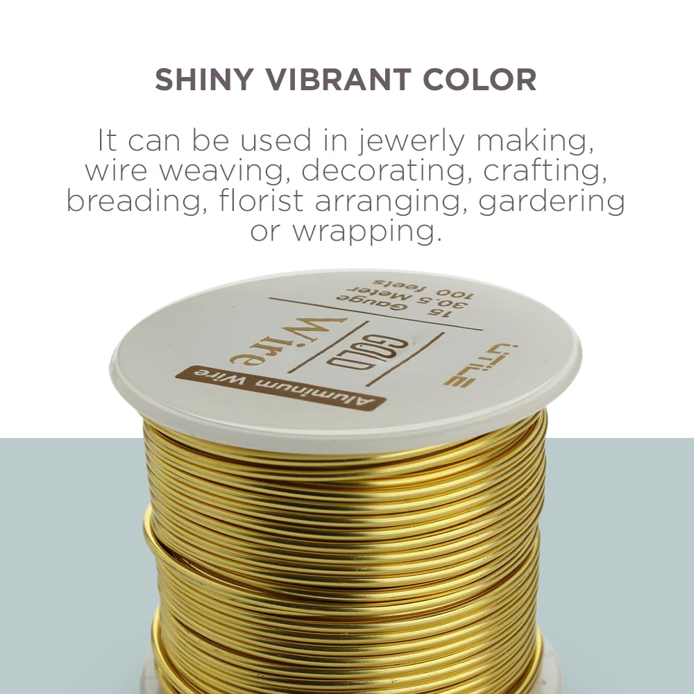 UTILE Armature Aluminum Wire 100 ft 15 Gauge 1.8 mm Anodized Craft Bendable Wire – Sculpting Metal Gold for Bonsai Trees, Clay, Crafts, Plants, Gardening, Beading and Jewelry Making (Gold)