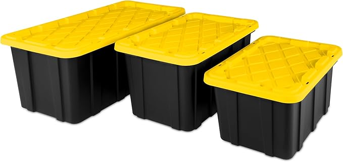Sterilite 6-Pack Industrial Tote, Plastic Storage Container Bins with Lids, 17 Gallon - Heavy-Duty Organizing Containers for Closet, Bathroom, and Office