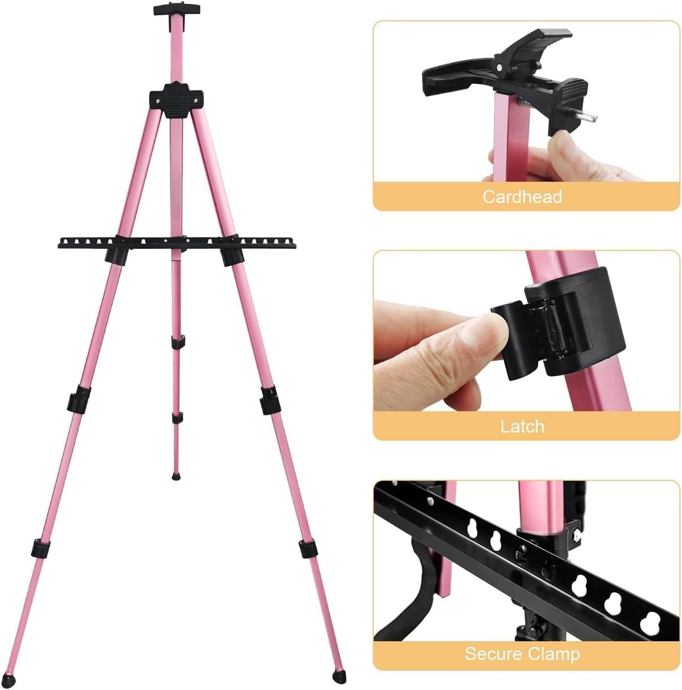 RRFTOK Artist Art Painting Easel Stand, Aluminum Metal Adjustable Easel for Painting Canvases Height from 17 to 66 Inch,Carry Bag for Table-Top/Floor Drawing,Painting and Displaying(2pack,Pink)