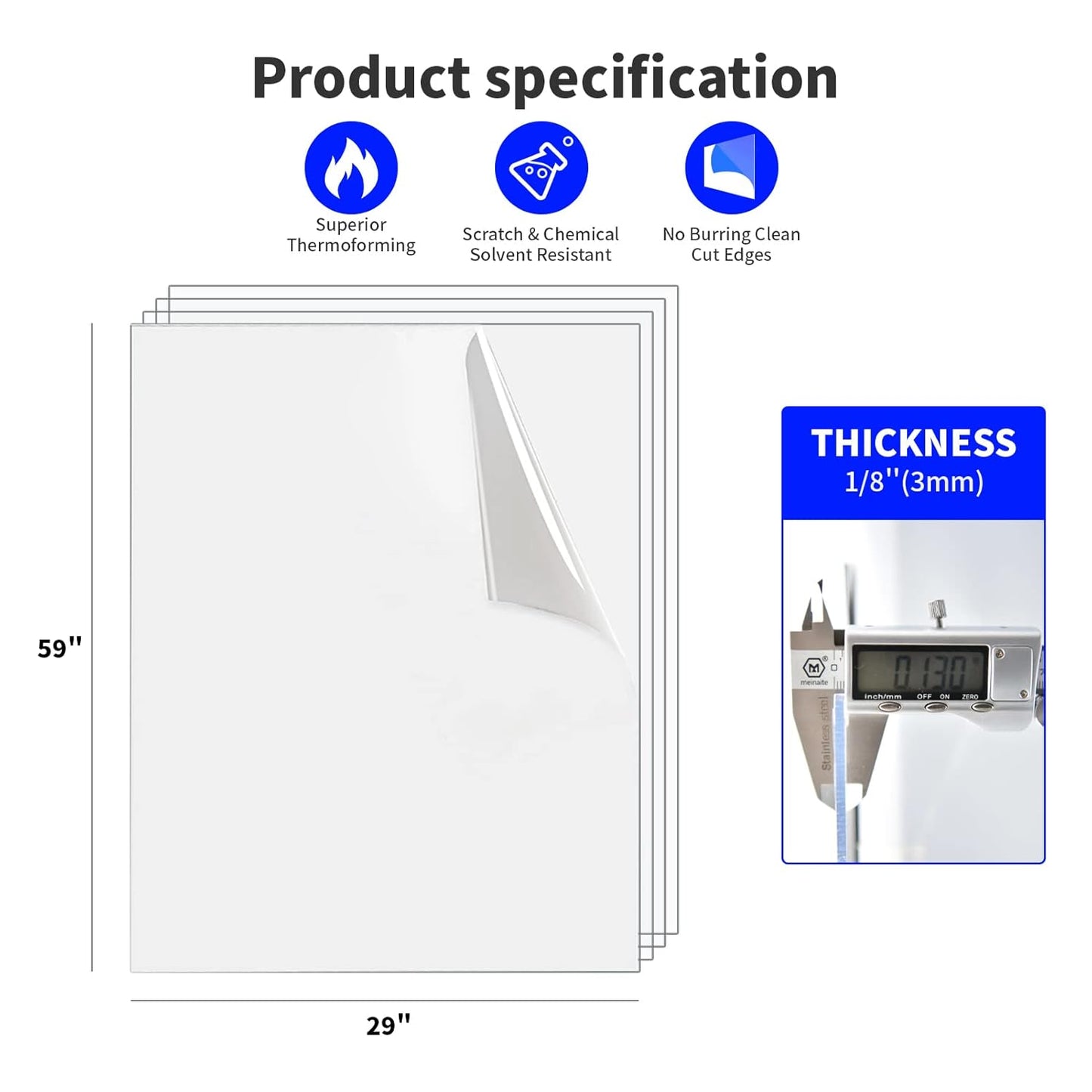 Art3d (2 Pack) 1/8" Thick Plexiglass Sheets - 59" x 29" PET Clear Acrylic Sheets for Art Design,Craft Projects, Signs, DIY in Home, Wedding, Festival,Party,Office