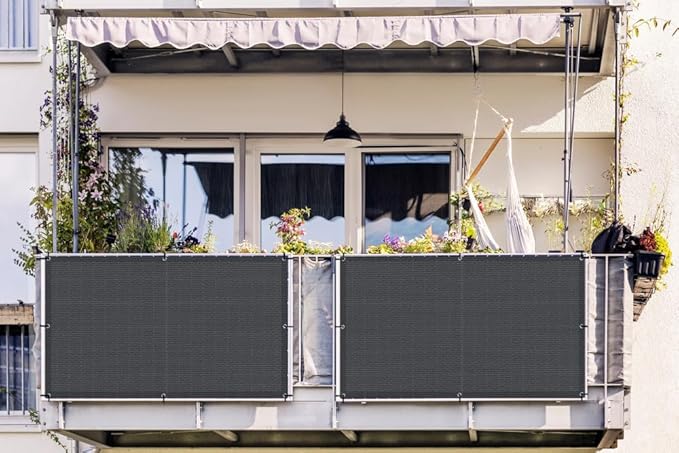 LOVE STORY 3'x10' Dark Grey Balcony Privacy Screen Fence Cover (HDPE) UV Protection Weather-Resistant 3 FT Height Shield for Deck, Patio, Backyard, Outdoor Pool, Porch, Railing