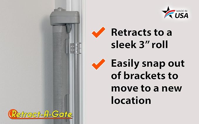 Retract-A-Gate 52" Gray: The Original and only Made in USA Retractable Baby, Dog, & Cat Gate