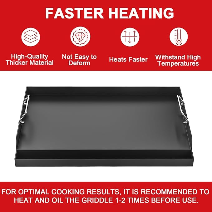 25" x 16" Nonstick Griddle Insert for Gas Grills, Carbon Steel Flat Top Griddle for Gas/Electric/Charcoal Grill, Universal Cooking Plate with Grease Groove for Outdoor Camping Tailgating Parties