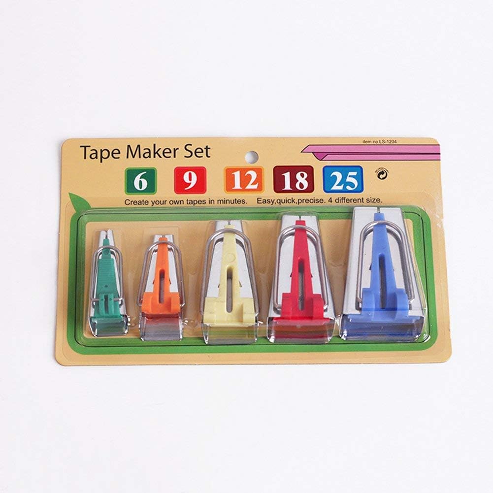 YICBOR Bias Tape Maker Set 6MM/9MM/12MM/18MM/25MM 5 Sizes DIY Quilting Tools Kit