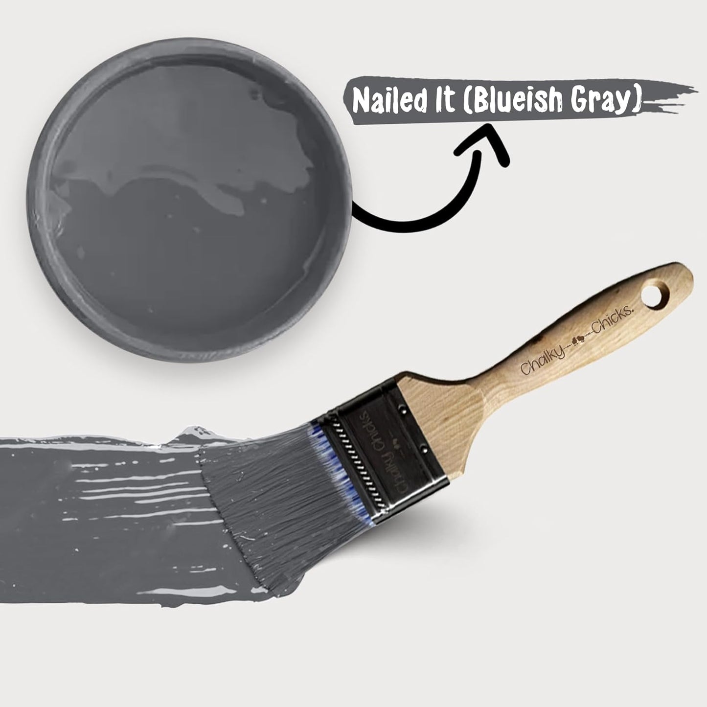 Chalky Chicks All-in-One Chalk Paint for Furniture or Cabinet - 8Fl Oz - Matte Finish Nailed It (Blueish Gray) for Metal, Wood Furniture Paint - No Sanding All-in-One for Home Decor & Crafts, USA Made