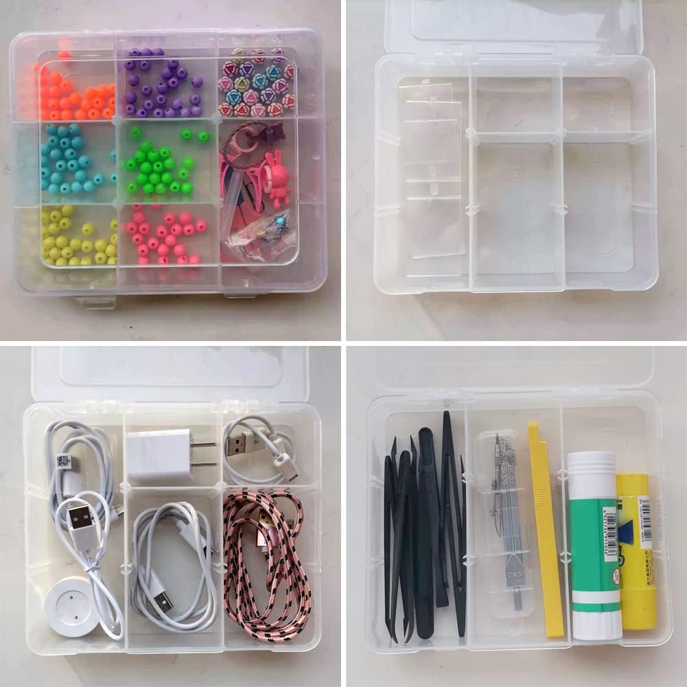 9 Grids 2 Pack Plastic Storage Compartment Organizer Container with Adjustable Dividers for Crafts, Earrings, Screws, Nail, Pins and More (2)