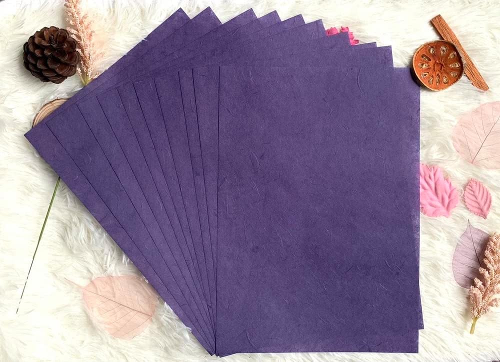 50 Sheets A4 Natural Fiber Mulberry Tree Mulberry Paper Sheets Art Tissue Washi Paper Design Craft Art Origami Suppliers Card Making DIY Crafts (Purple Tone, A4)