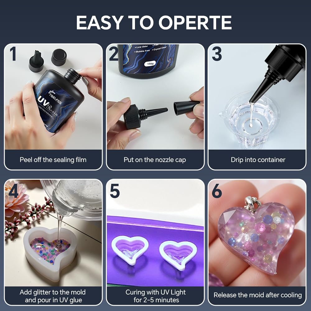 300g UV Resin,Crystal Clear,Hard UV Curing epoxy Resin, Upgraded Formula,odorless,Solar Activated Glue kit,Clear,UV Fast Curing,for Craft Decoration (100 g*3)