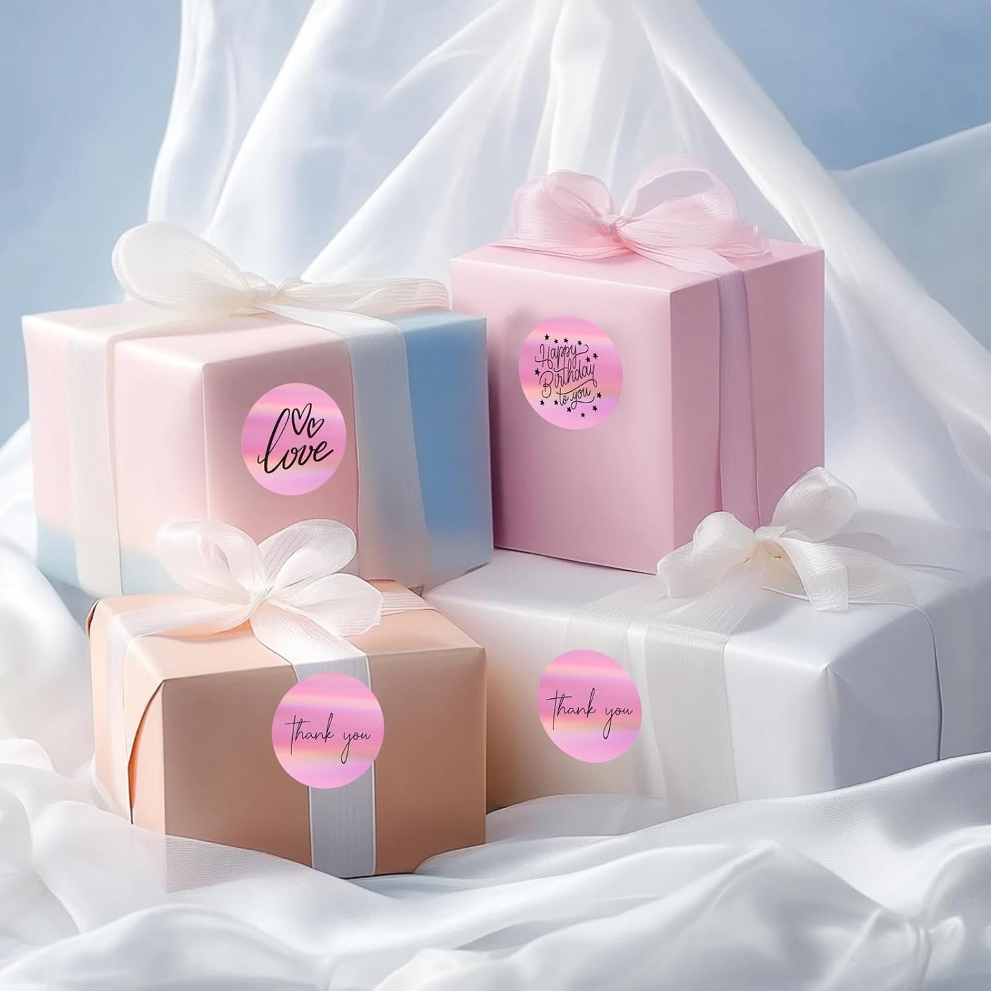 Holographic Thermal Labels Stickers 1.5 inch, Glitter Round Direct Thermal Stickers Label, Perforation Line Design- 350 Sheets/Pink