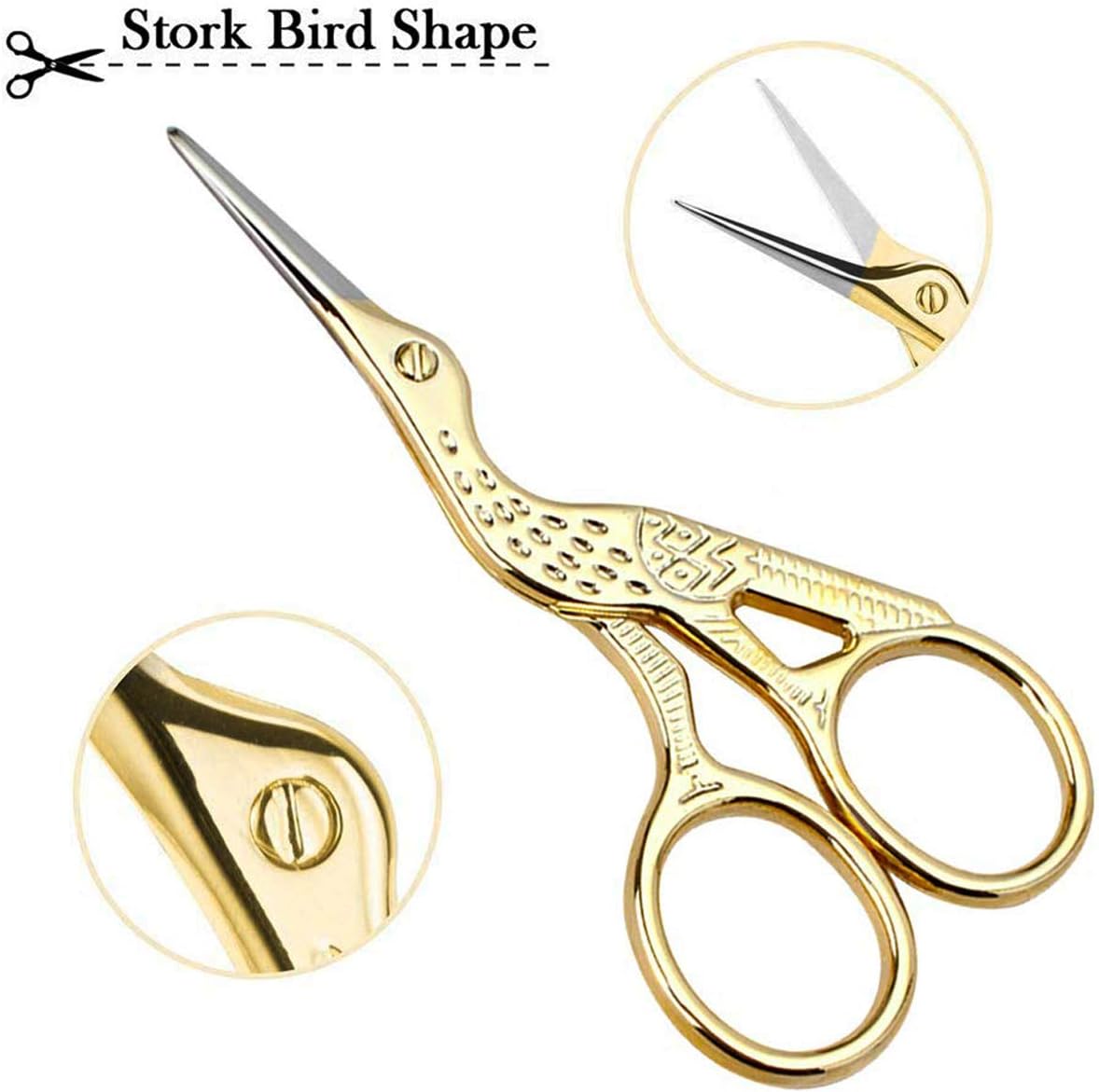 Vintage Stork Shape Sewing Scissors Stainless Steel Tailor Scissors Sharp Sewing Shears for Embroidery, Craft, Art Work & Everyday Use (4, Gold)