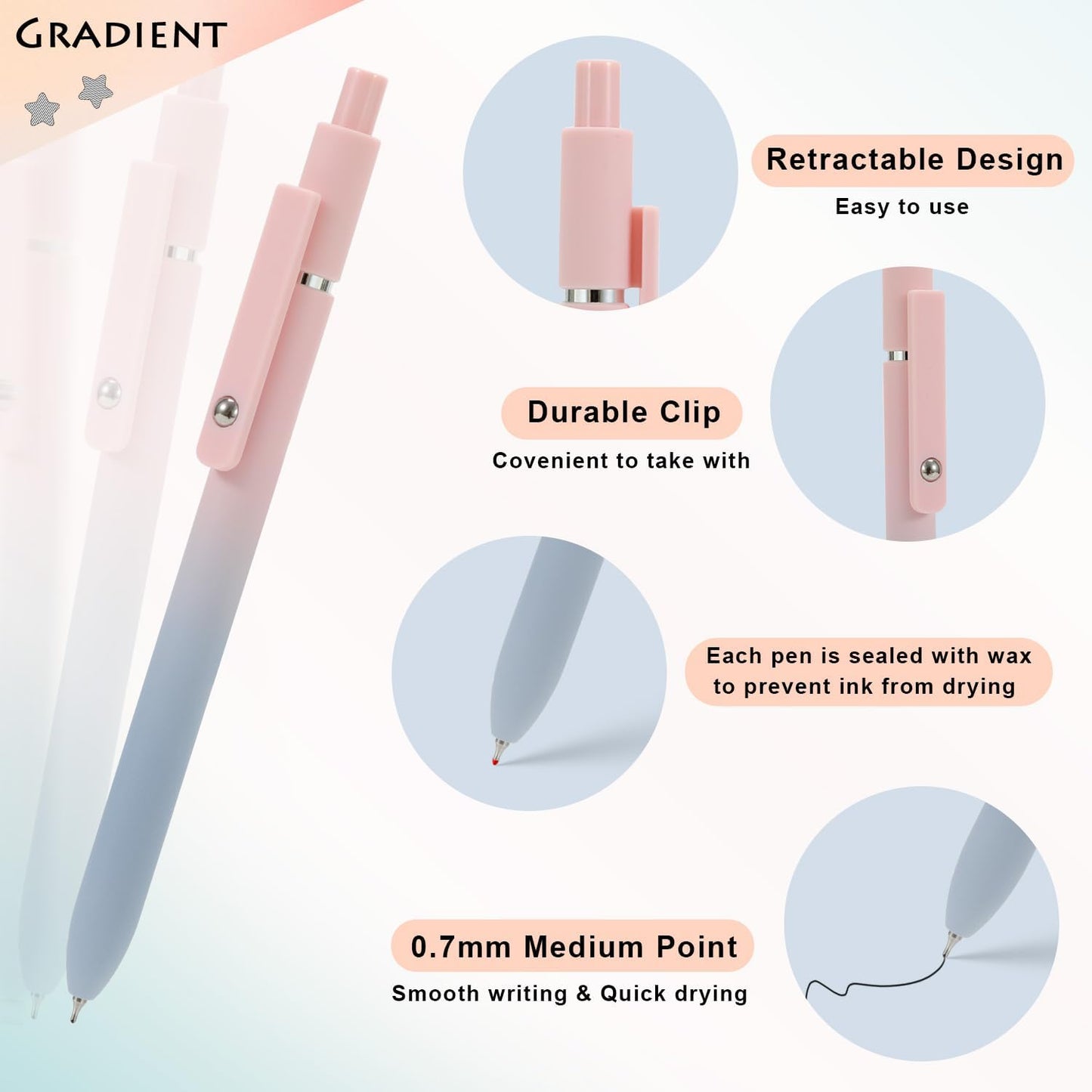 FIOVER 10pcs Gel Pens Black Ink Medium Point 0.7mm Pens Smooth Writing High-End Series Cute Ballpoint for Journaling Note Taking, Office School Supplies Gifts for Women and Men