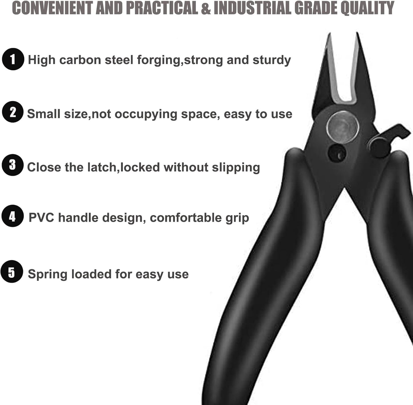 BOENFU 3.5 Inches Mini Cutter with Lock, Flush Cutters, Small Wire Snips, Micro Wire Cutter with Spring, Black