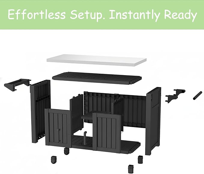 Kitchen Island Cart, 54" Outdoor Indoor Rolling Patio Serving Table with Stainless Steel Top, All-Weather Resin Cabinet with Storage & Wheels for BBQ Party, Black