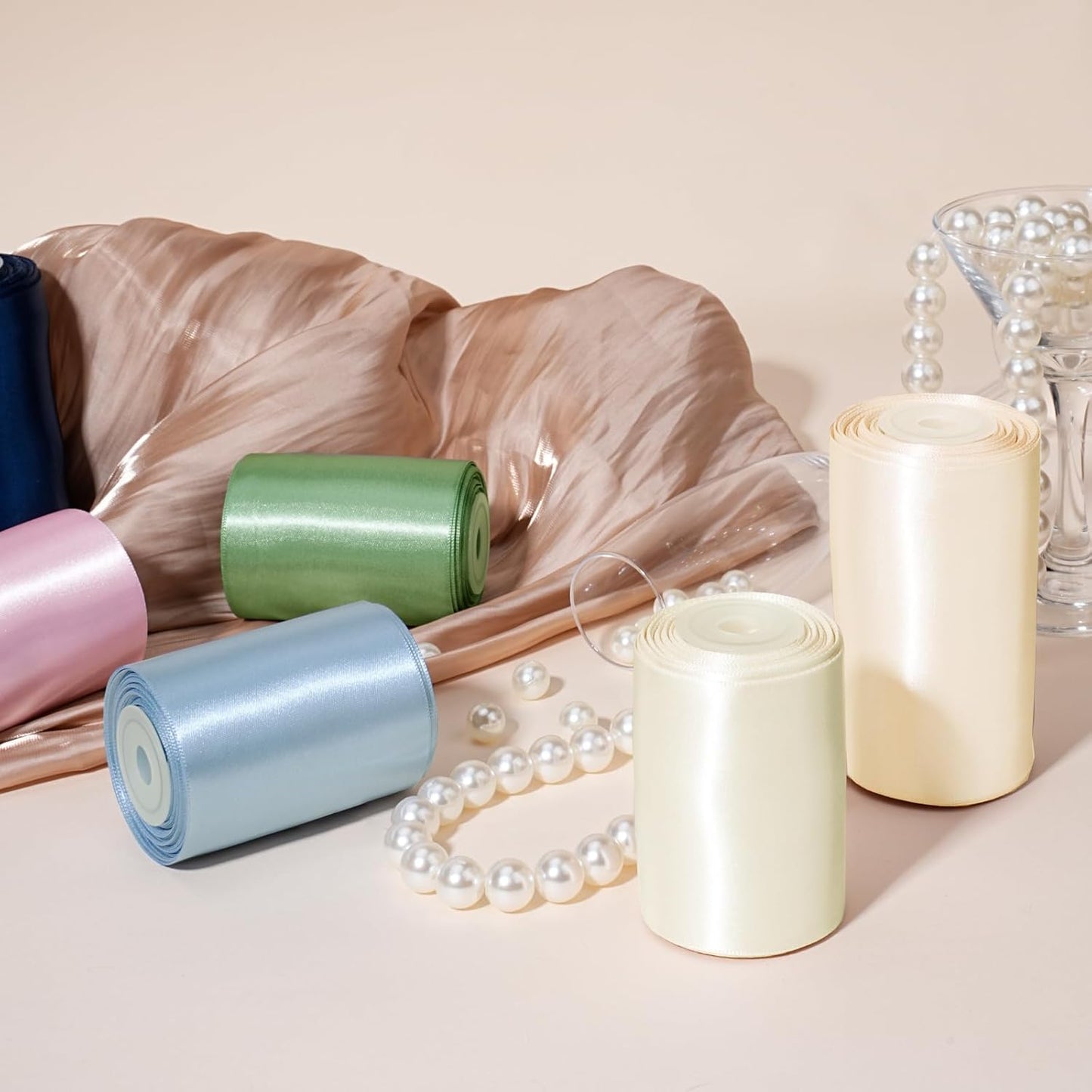 LaRibbons Light Pink Satin Ribbon 3 Inch 10 Yards Double Faced Luxury Light Pink Silk Ribbon for Gift Wrapping Flower Bouquets Bow Christmas Wedding Party Decoration