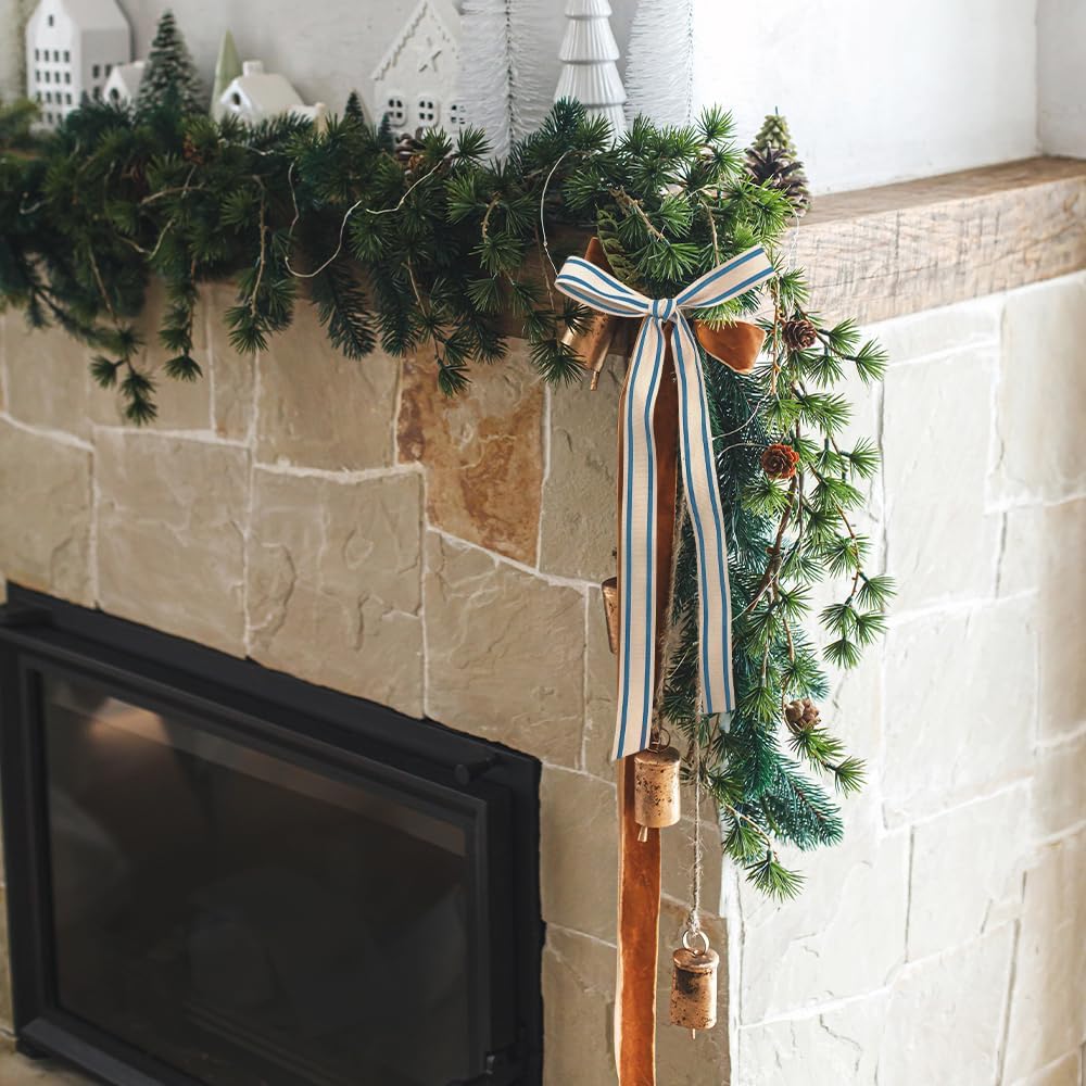 10 Yards × 3/5 Inch Blue Natural Cotton Ribbon, Double Sided Webbing Straps Ribbons, Birthday Wedding Valentines Ribbons for Crafting, DIY Sewing, Gift Wrapping