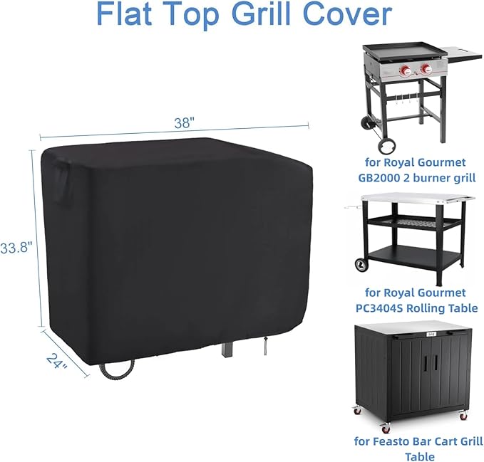 Flat Top Grill Cover for Royal Gourmet 2 Burner Griddle, 38 Inches Waterproof Propane Griddle Cover for Outdoor Grill Cart Table-38 x 24 x 33.8 Inch