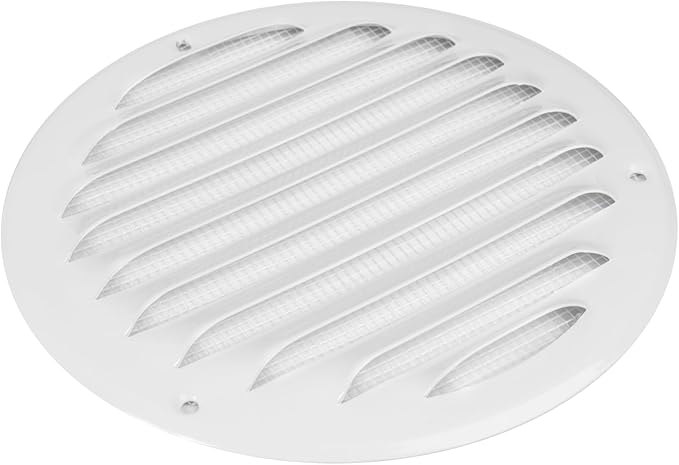Repa Market 5 Inch (Opening Dimensions) Round Air Vent Cover/White Galvanized Steel Louvered Grill Cover with Mesh Screen/Wall or Ceiling Vent/HVAC Register for DIY Home Improvement