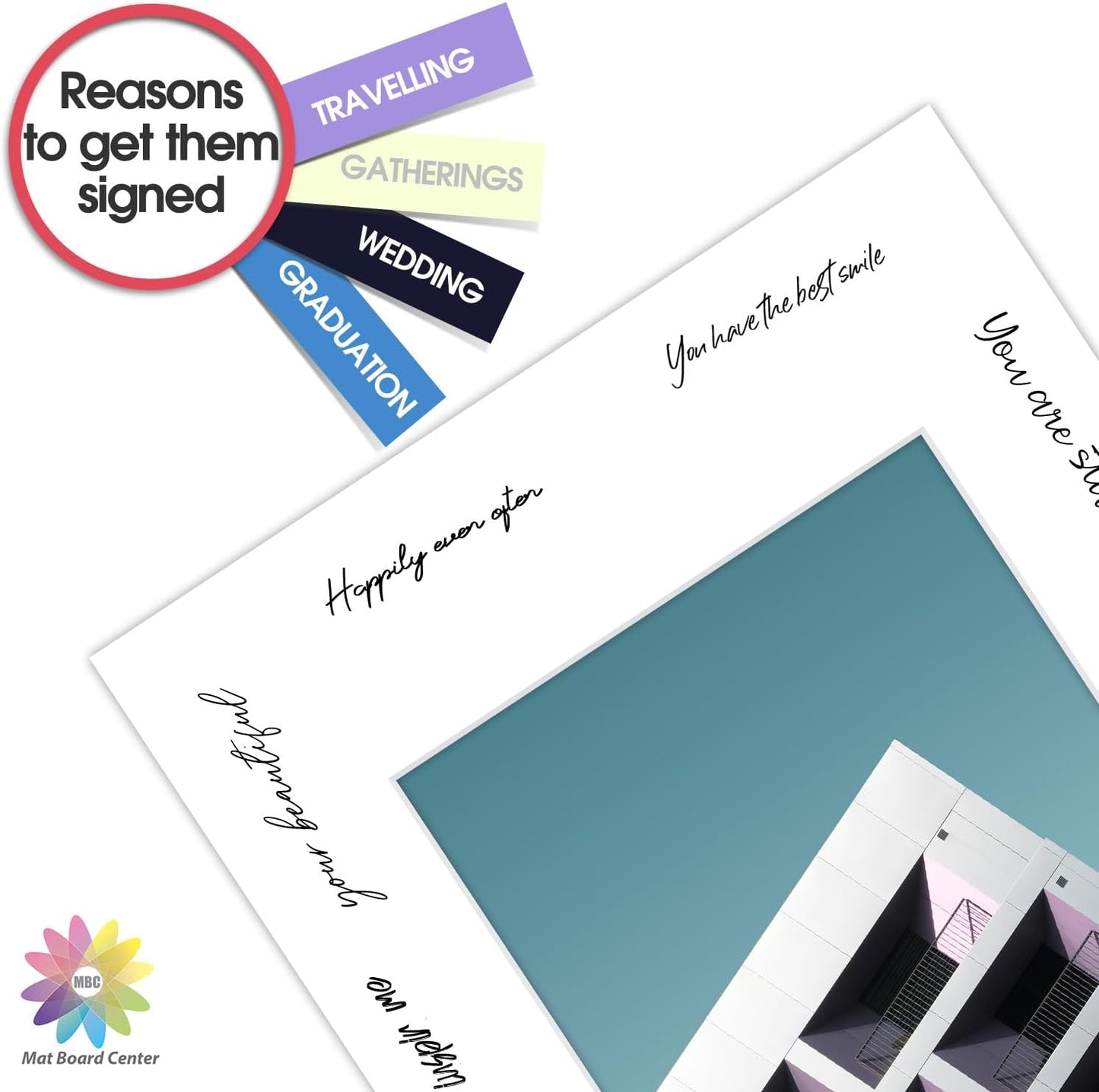 MBC Mat Board Center, 5 Pack 12x16 for 8x10 White Picture Mats Frame Mattes, Bevel Cut, Acid Free, 4-ply Thickness